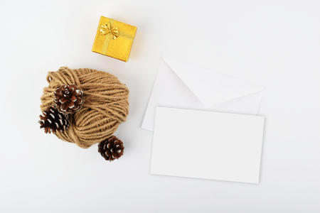 mock up objects New Year's mood on a white background with copy space, top view.の写真素材