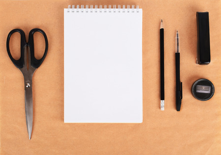 Mock up on the paper. Templates blank with stationery, copy space, top view. Flat layの写真素材