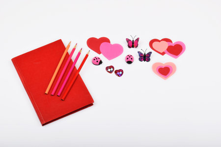 Mock up objects isolated on the topic - Valentine's Day, top viewの写真素材