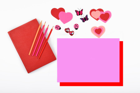 Mock up objects isolated on the topic - Valentine's Day, top viewの写真素材