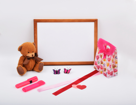 Mock up objects isolated on the topic - Valentine's Day, top viewの写真素材