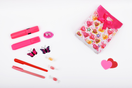 Mock up objects isolated on the topic - Valentine's Day, top viewの写真素材