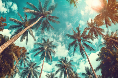 Coconut palm trees and blue sky - vintage effect style picturesの写真素材