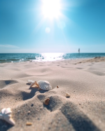 Seashells on the sandy beach of the Mediterranean Sea.の写真素材