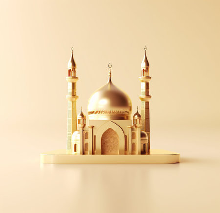3d illustration of a golden mosque isolated on a white background.の写真素材