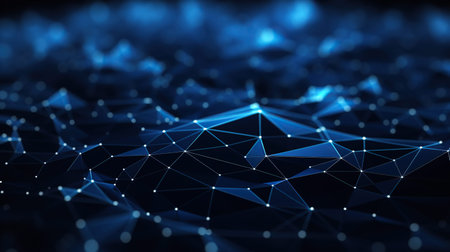 Abstract polygonal space low poly dark background with connecting dots and lines. Connection...