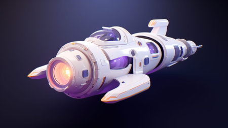 Space ship with a camera on a dark background. 3d rendering