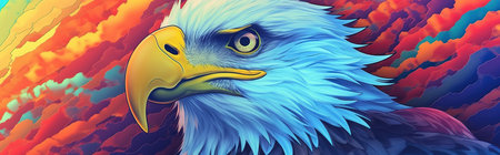 Bald Eagle in the mountains. Colorful background. Vector illustration.の写真素材