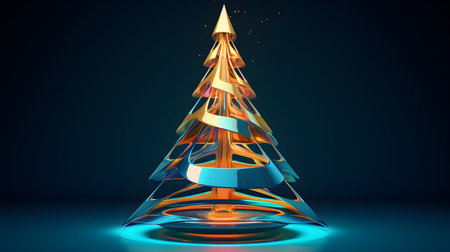3d render of christmas tree in blue light. 3d illustrationの写真素材