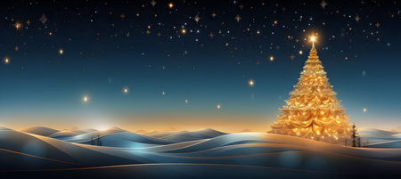 Christmas and New Year background with Christmas tree, snow and stars.の写真素材