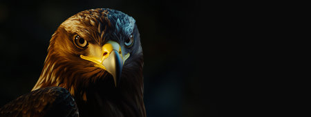 Eagle portrait on a dark background with space for text. Bird of prey.の写真素材