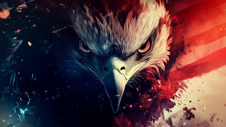 eagle head with american flag in grunge style. 3d illustrationの写真素材