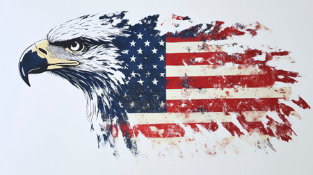 American eagle with USA flag on white background. 3D rendering.の写真素材