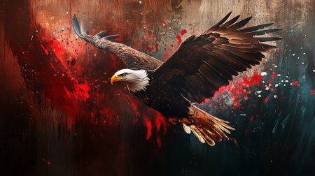 Beautiful eagle flying on a grunge backgroundの写真素材