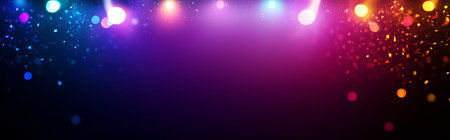 A vibrant background featuring colorful party lights and sparkling confetti against a dark backdrop. Ideal for celebrations, events, nightlife themes, and festive design projects.の写真素材