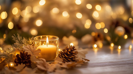 Candle and Christmas decoration with bokeh background, christmas conceptの写真素材