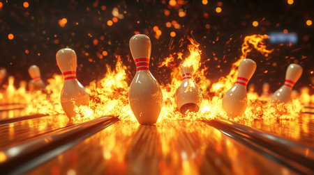 Bowling ball and pins on a bowling alley. 3D renderingの写真素材