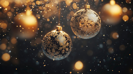 Christmas background with christmas balls and snowflakes. 3d renderingの写真素材