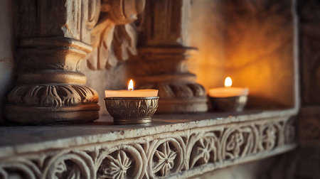 Candles in the warm light of the setting sun.の写真素材