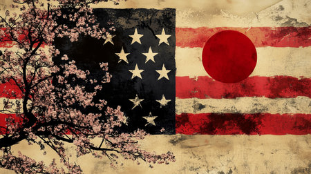 Grunge background with cherry blossomsの写真素材