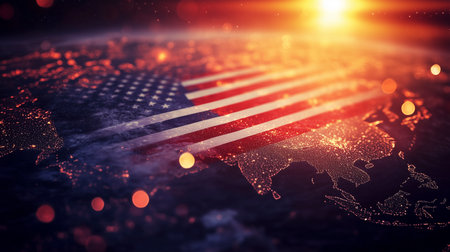 American flag on world map background. 3d rendering toned imageの写真素材