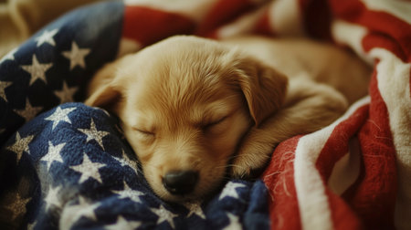 Cute Golden Retriever puppy sleeping at homeの写真素材