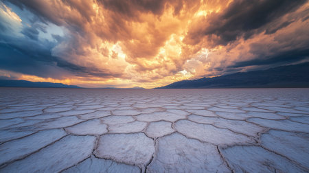 Dry lake at sunset, Death Valley National Park, California, USAの写真素材