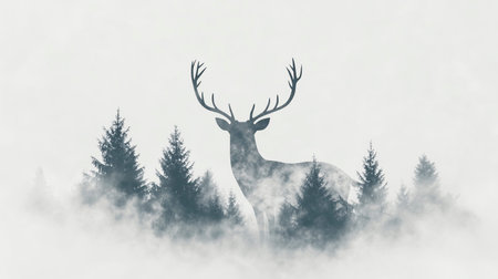 Silhouette of a deer in the fog. 3d renderingの写真素材