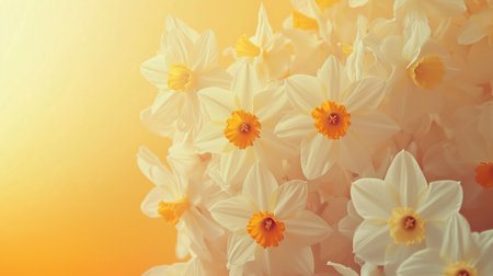White daffodil flowers in vintage color style for background.の写真素材