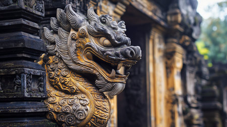 Dragon statue on balinese temple, Bali island, Indonesia.