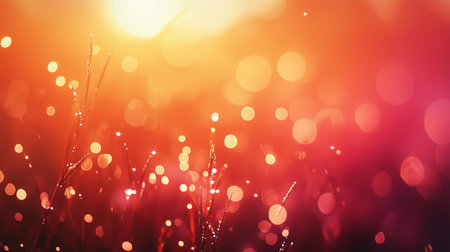 Grass with dew drops at sunset or sunrise. Natural background.