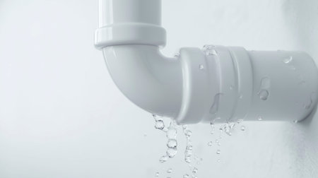 Close-up of white plastic water pipe on white background. Copy space.