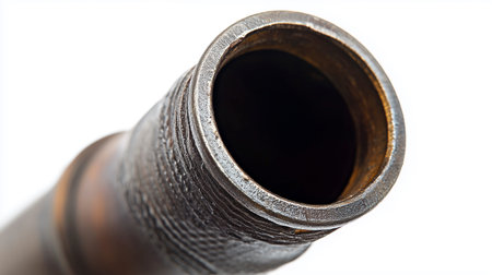 Close-up of an old metal tube isolated on a white background