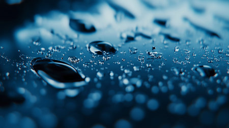 water drops on a dark blue background close-up, macro photography