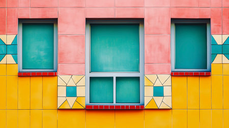 Modern Art Deco facade with tiled designs, blending traditional aesthetics with contemporary...