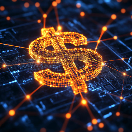 Futuristic glowing dollar symbol on a dark background. 3d renderingの写真素材