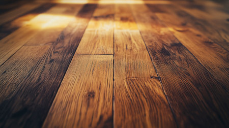 Beautifully Polished Wooden Floor with Natural Texture and Warm Tones Perfect for Home Interiorsの写真素材