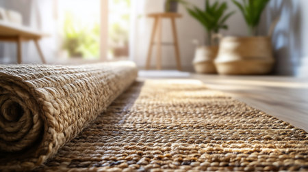 Eco-Friendly Rug Installation in a Modern Setting Ensuring Sustainability and Styleの写真素材
