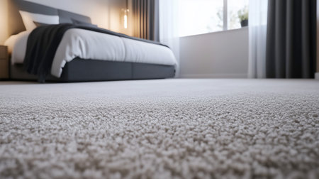 Professional Installer Carefully Laying Plush Carpet for a Modern Interior Lookの写真素材