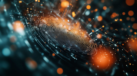 3D illustration Fingerprint scan provides security access with biometrics identification.