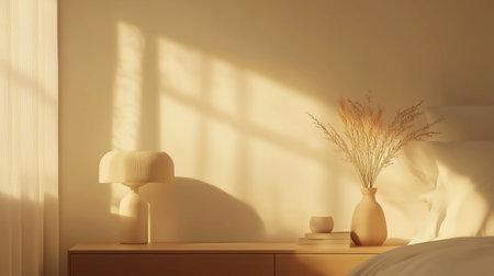 Interior of a bedroom with a bedside table. 3d renderの写真素材