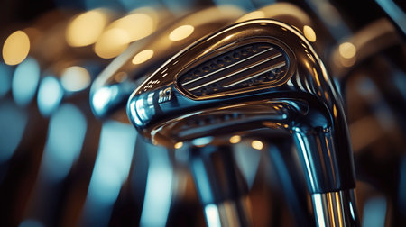 Close up shot of golf club on blurred background. 3d rendering