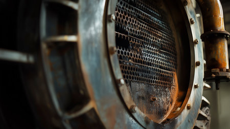 Close up of an old and rusty industrial steam turbine. Industrial backgroundの写真素材