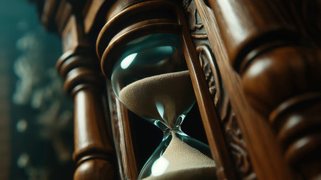 Hourglass with sand flowing through the glass. Concept of time passing.