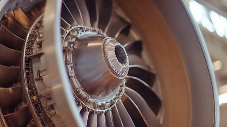 Close up of a turbofan engine of a modern airplane.