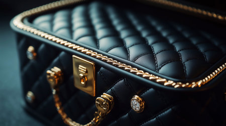 Luxury black leather clutch on a dark background close-upの写真素材
