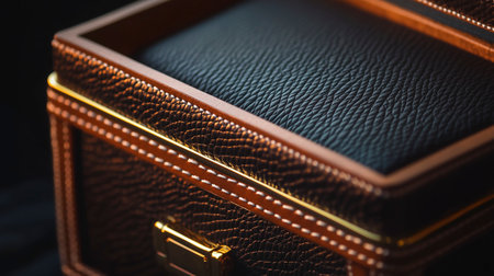 Close up of a brown leather briefcase. Shallow depth of fieldの写真素材