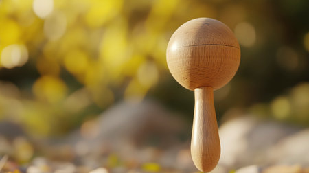 Wooden toy on blurred background, closeup. Space for textの写真素材