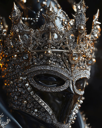 Close-up of a medieval queen's mask on a black backgroundの写真素材