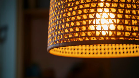 Close up of a decorative orange lampshade in a living roomの写真素材